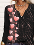 Notched Neck Jersey Casual Heart/Cordate Printed T-Shirt