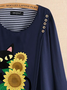 Plus Size Loose Jersey Casual Sunflower Sweatshirt
