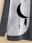 Plus Size Moon Printing Casual Crew Neck Jersey Sweatshirt