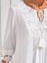 Contrast Guipure Lace Tie Neck Tassel Blouse