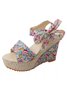 Holiday Floral Lace Gauze Bow Wedge Sandals
