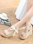 Holiday Floral Lace Gauze Bow Wedge Sandals
