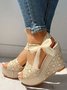Holiday Floral Lace Gauze Bow Wedge Sandals
