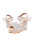 Holiday Floral Lace Gauze Bow Wedge Sandals