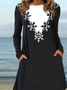 Casual Flroal Printed Jersey Crew Neck Loose Dress