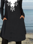 Casual Flroal Printed Jersey Crew Neck Loose Dress