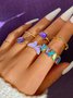 7Pcs Boho Casual Butterfly Pattern Geometric Ring Set Beach Vacation Party Jewelry