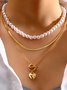 Boho Pearl Heart Layer Necklace Party Jewelry