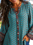 Ethnic Long Sleeve Buckle Vacation Blouse