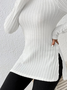 Half Turtleneck Casual Plain Jacquard T-Shirt