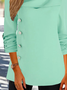 Plain Long Sleeve Buckle Casual Shawl Collar Tunic Top
