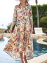 Floral Plants Vacation Shirt Collar Loose Dress