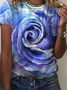 Jersey Casual Crew Neck Blue Floral T-Shirt