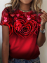 Casual Loose Red Floral Jersey T-Shirt