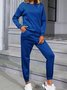 Plain Long Sleeve Crew Neck Casual Top With Pants Two-Piece Set