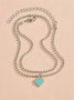 Boho Vacation Teal Heart Pattern Layered Anklet Beach Jewelry