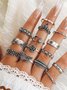 14Pcs Bohemian Vintage Distressed Floral Butterfly Pattern Ring Set Beach Vacation Jewelry