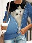 Casual Cat Crew Neck Long Sleeve Sweatshirt