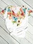 Plus Size Floral V Neck Jersey Casual T-Shirt