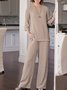 Crew Neck Plain Casual Two-Piece Set
