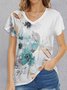 Jersey Blue Floral Loose Casual T-Shirt