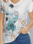 Jersey Blue Floral Loose Casual T-Shirt