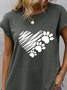 Casual Dog Paw Heart T-Shirt