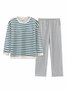 Cozy Cotton Stripe Printed Padded Loungewear Set Plus Size