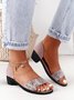 Pink-gray Snakeskin Chunky Heel Strappy Sandals