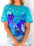 Cat Crew Neck Casual T-Shirt