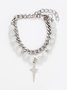 Boho Vacation Silver Crystal Beaded Bracelet Beach Everyday Jewelry