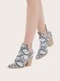 Snake-print Stitching Upper Pointed Toe Chunky Heel Ankle Boots