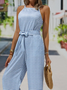 Plus Size Striped Waist Belted Wide Leg Jumpsuit