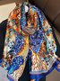 Ethnic Style Daily Blue Tree of Life Pattern Silk Scarf Versatile Accessories