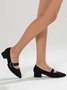 Black Simple Thick Heel Pointed Toe Mary Jane Shoes