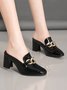 Metal Rhinestone Thick Chain Chunky Heel Loafers