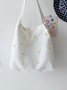 Spring Summer Daisy Embroidery Mesh Canvas Bag