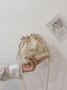 Floral Embroidery Woven Bucket Bag