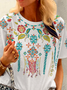 Embroidery Patterns Jersey Casual Crew Neck T-Shirt