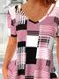 Casual Geometric Printed Loose V Neck T-Shirt