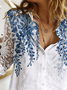 Loose Casual Lace Plants Printed Blouse