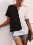Loose Notched Color Block Casual Shirt