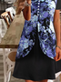 Buckle Casual Abstract Floral Printed Crew Neck Dress