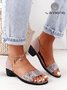 Pink-gray Snakeskin Chunky Heel Strappy Sandals