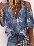 Zipper V Neck Casual Leaf Shirt