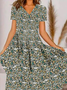 V Neck Regular Fit Casual Floral Dress