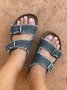 Double Buckle Casual Fringe Decor Canvas Platform Slide Sandals