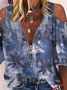 Zipper V Neck Casual Leaf Shirt