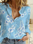 Shirt Collar Casual Loose Floral Blouse