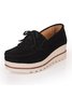 Leather Suede Tassel Bow Classic Wedge Platform Shoes